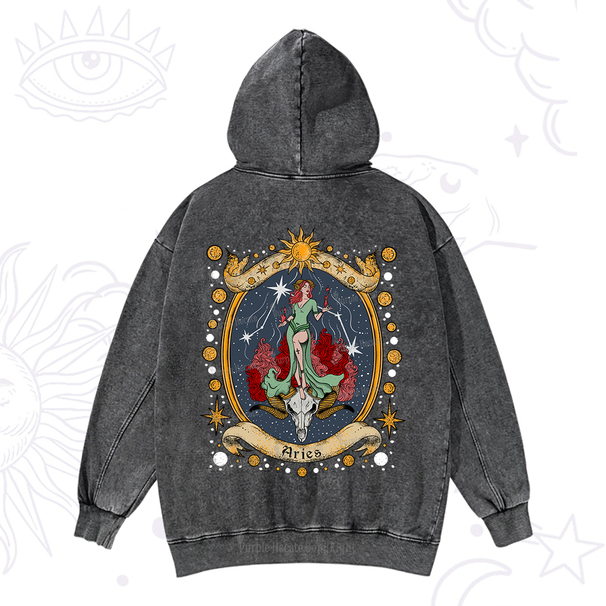 Purplehecate Celestial Aries Zodiac Washed Hoodie