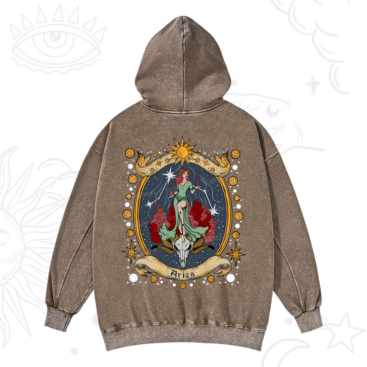Purplehecate Celestial Aries Zodiac Washed Hoodie