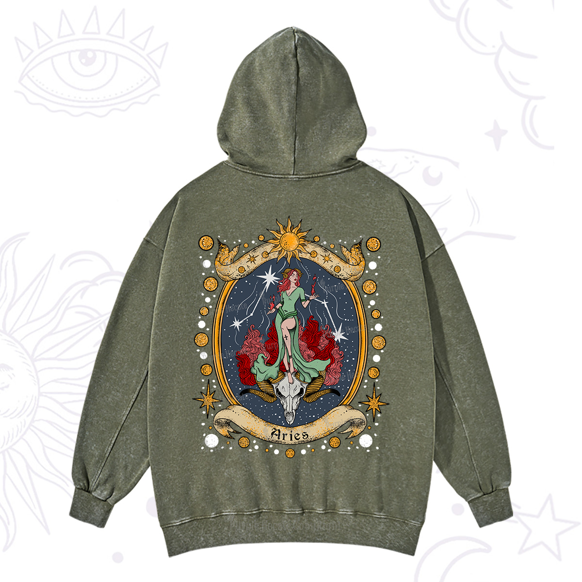 Purplehecate Celestial Aries Zodiac Washed Hoodie
