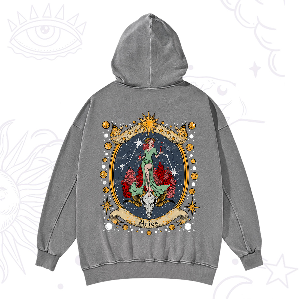 Purplehecate Celestial Aries Zodiac Washed Hoodie