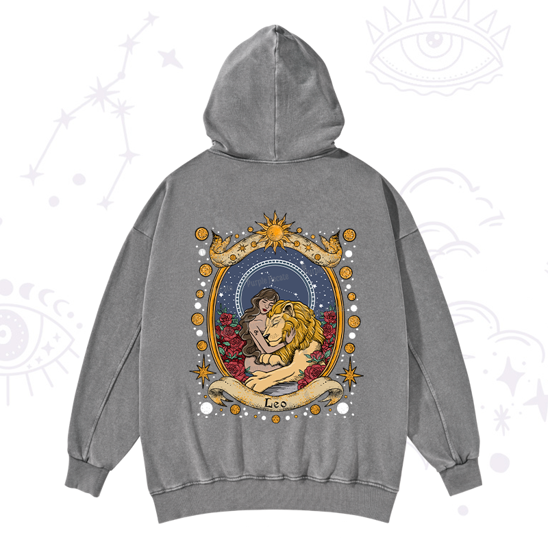 Purplehecate Celestial Leo Zodiac Washed Hoodie