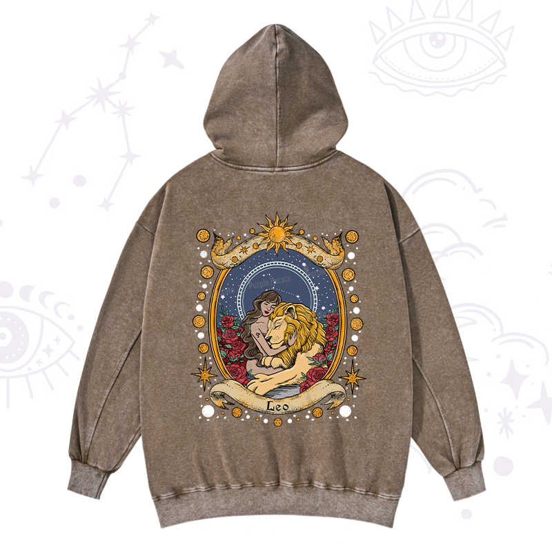 Purplehecate Celestial Leo Zodiac Washed Hoodie