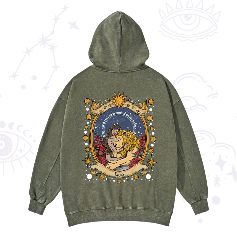 Purplehecate Celestial Leo Zodiac Washed Hoodie