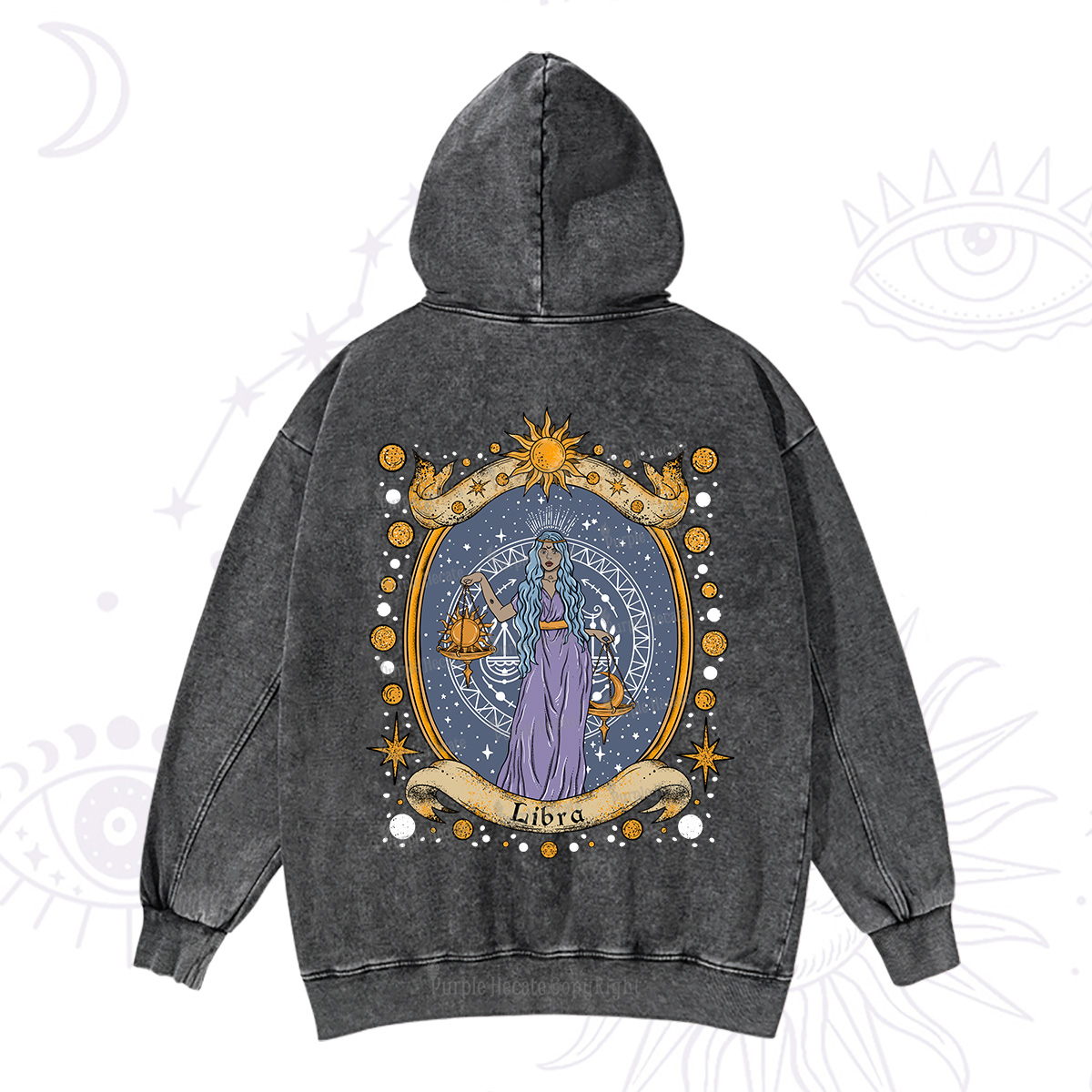 Purplehecate Celestial Libra Zodiac Washed Hoodie