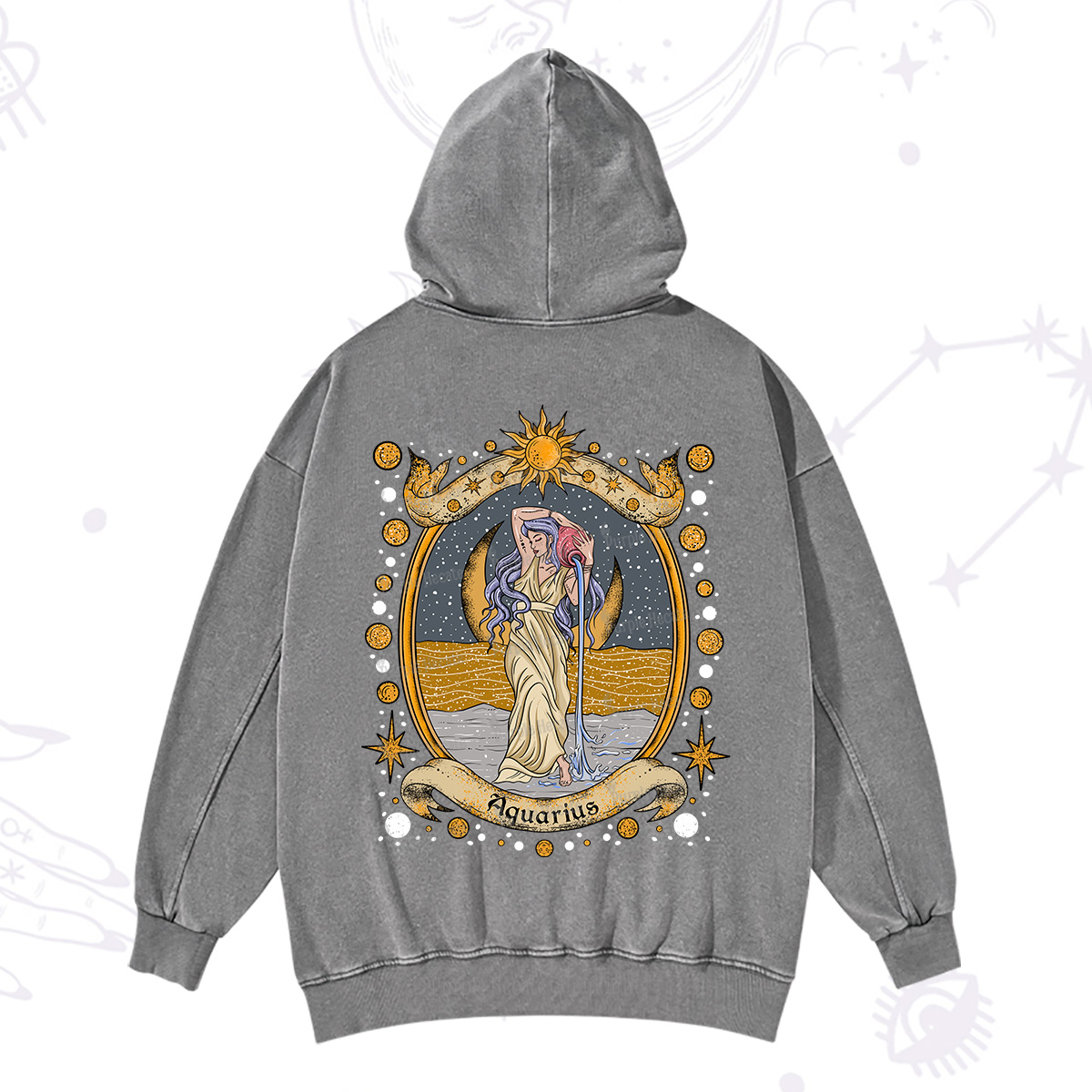 Purplehecate Celestial Aquarius Zodiac Washed Hoodie