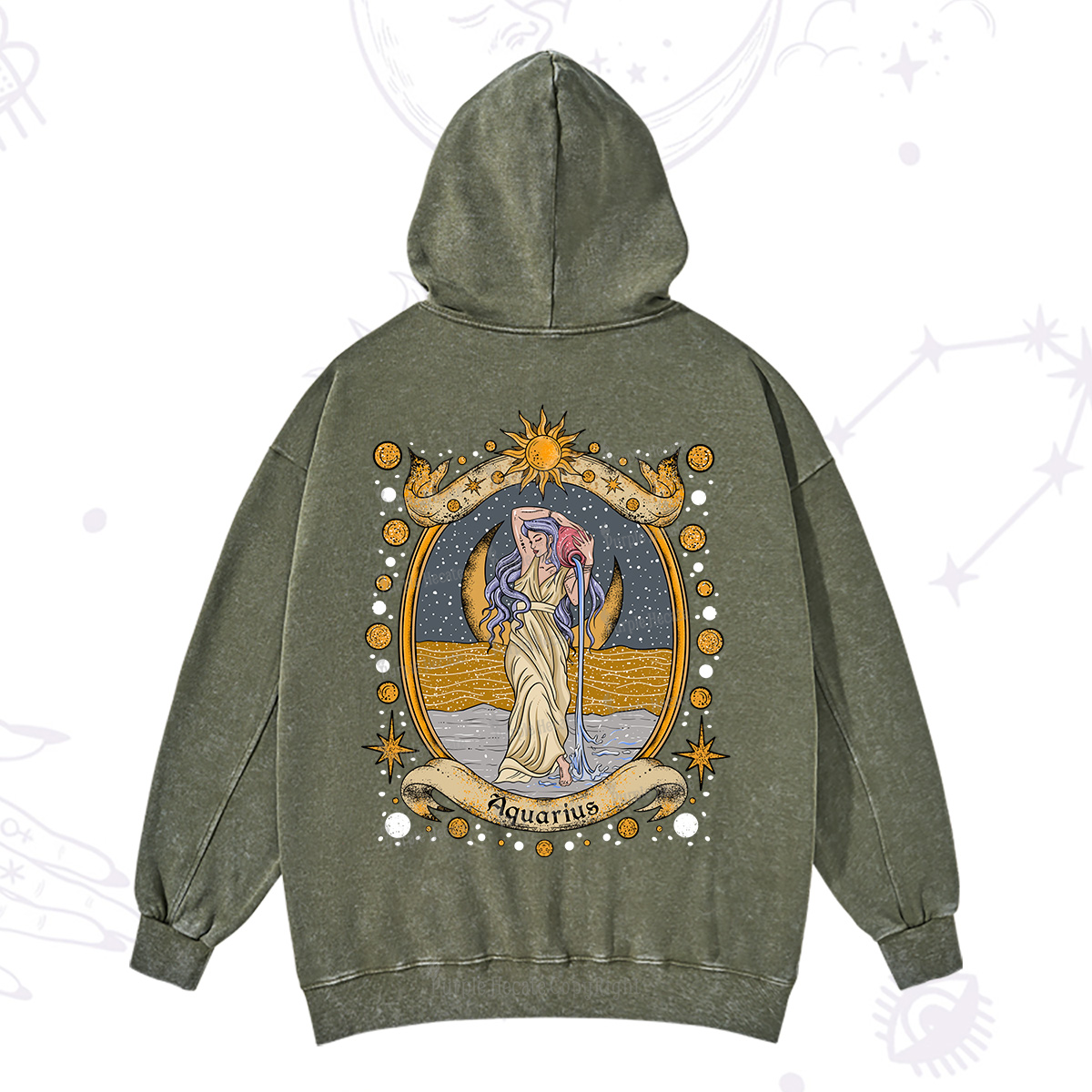 Purplehecate Celestial Aquarius Zodiac Washed Hoodie