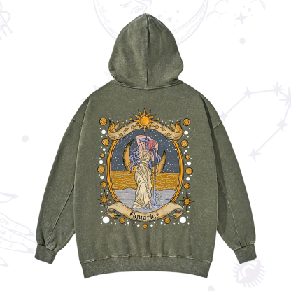 Purplehecate Celestial Aquarius Zodiac Washed Hoodie