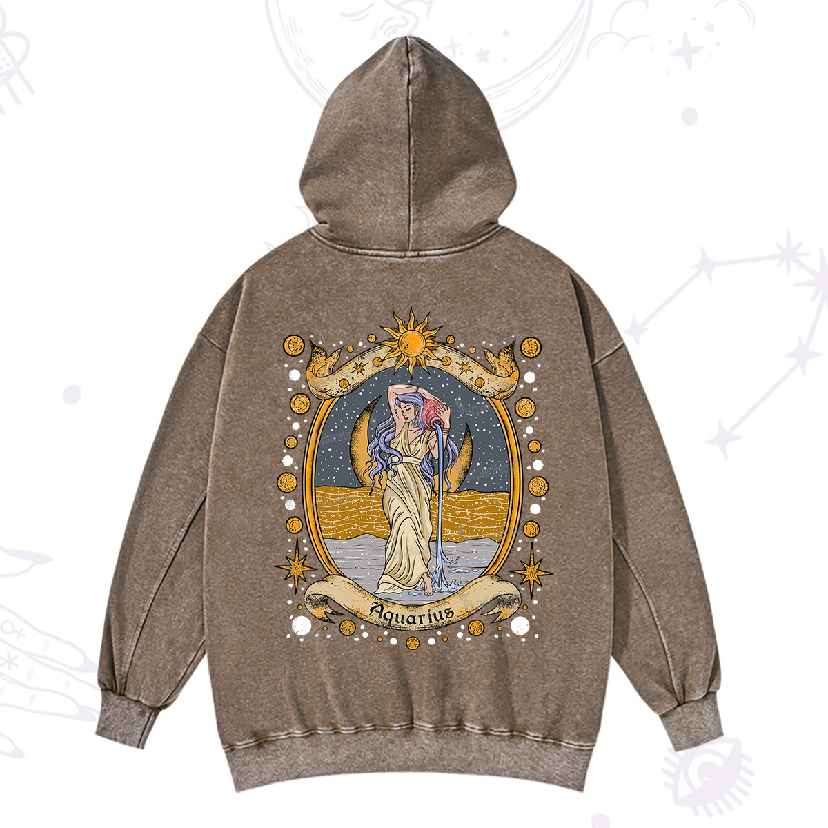 Purplehecate Celestial Aquarius Zodiac Washed Hoodie