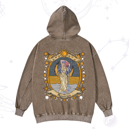 Purplehecate Celestial Aquarius Zodiac Washed Hoodie