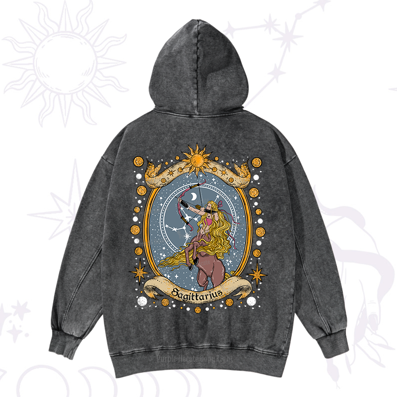 Purplehecate Celestial Sagittarius Zodiac Washed Hoodie