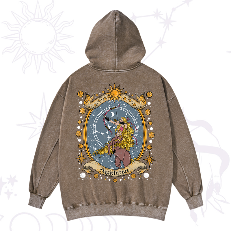 Purplehecate Celestial Sagittarius Zodiac Washed Hoodie