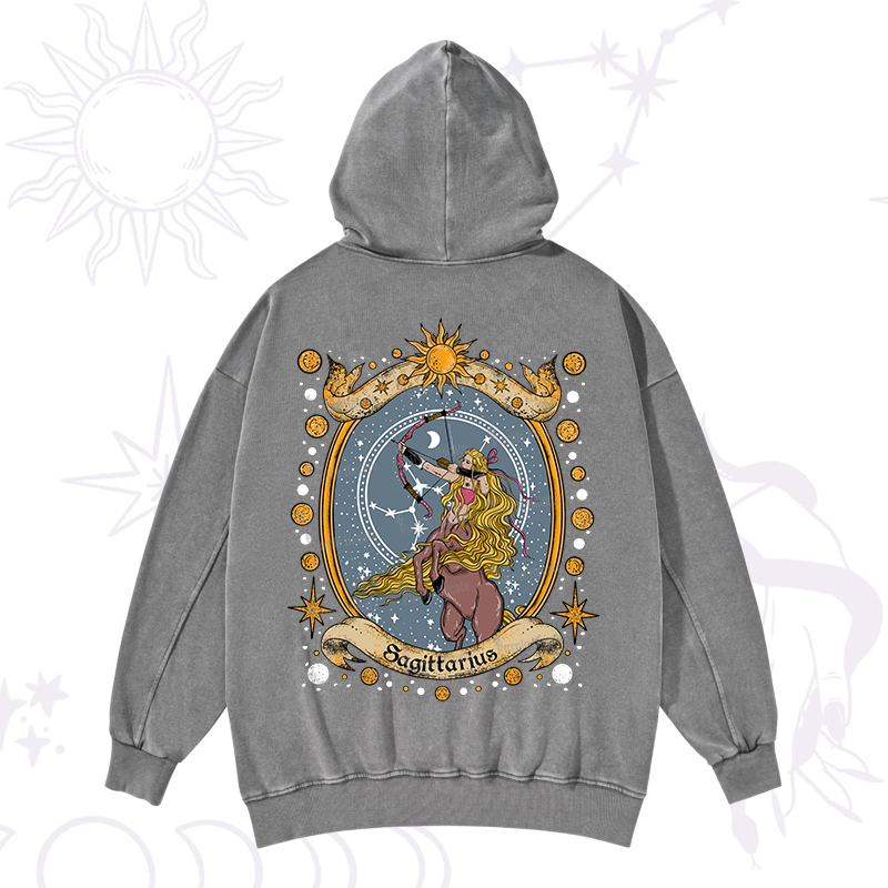 Purplehecate Celestial Sagittarius Zodiac Washed Hoodie