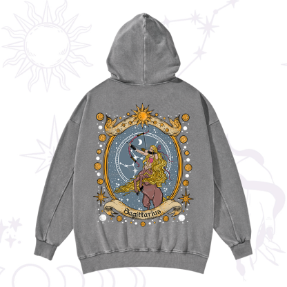 Purplehecate Celestial Sagittarius Zodiac Washed Hoodie