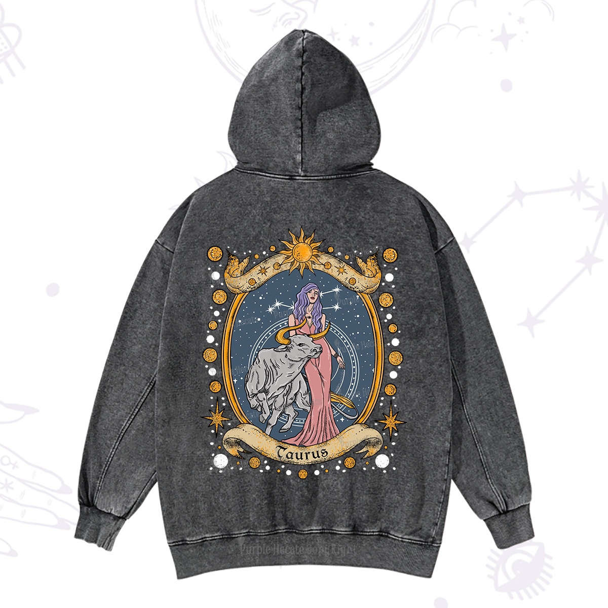 Purplehecate Celestial Taurus Zodiac Washed Hoodie