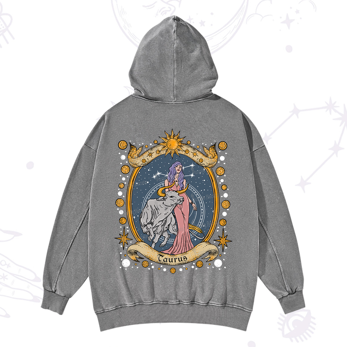 Purplehecate Celestial Taurus Zodiac Washed Hoodie