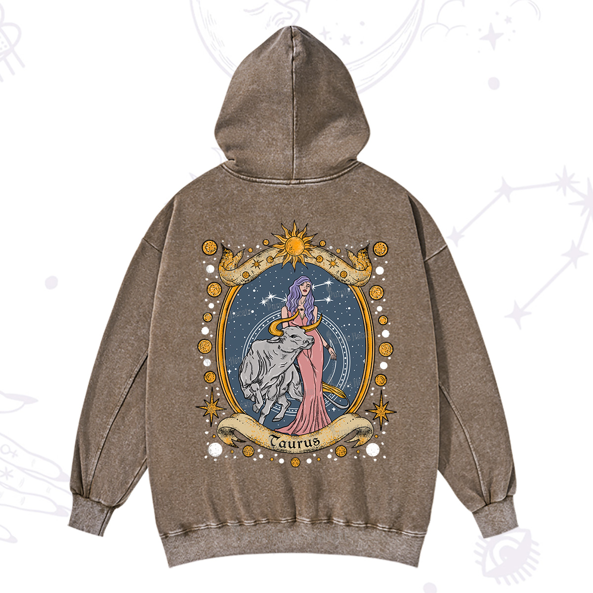 Purplehecate Celestial Taurus Zodiac Washed Hoodie