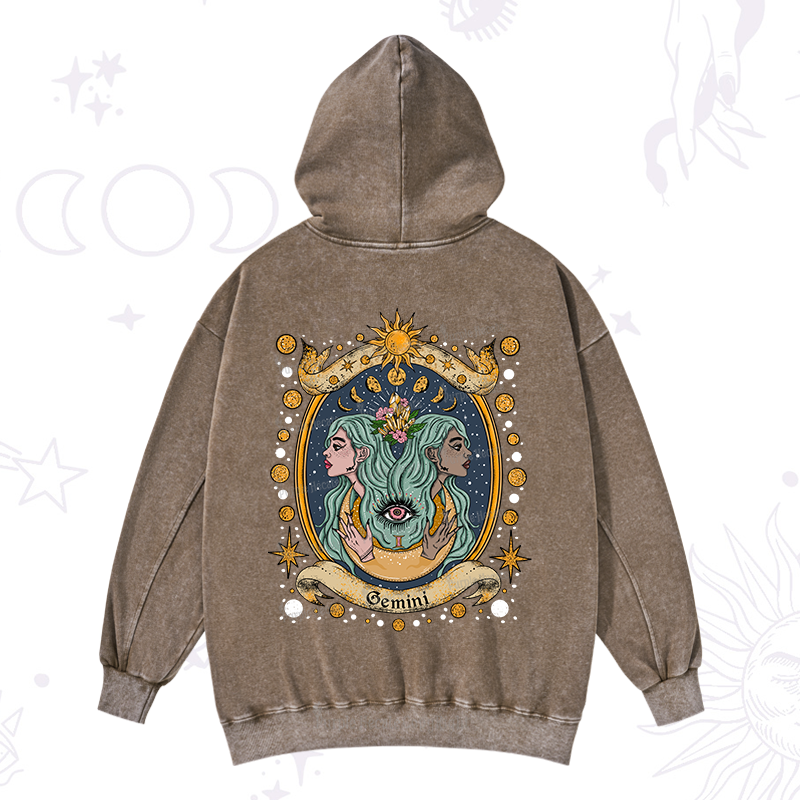 Purplehecate Celestial Gemini Zodiac Washed Hoodie