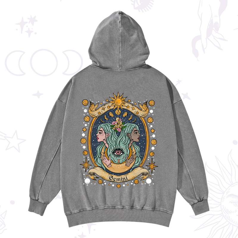 Purplehecate Celestial Gemini Zodiac Washed Hoodie