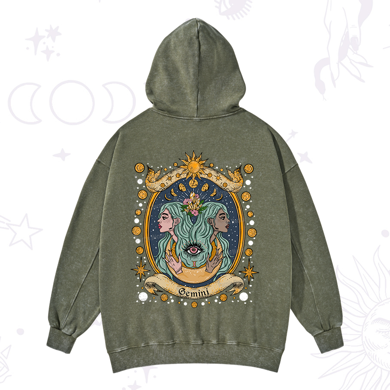 Purplehecate Celestial Gemini Zodiac Washed Hoodie