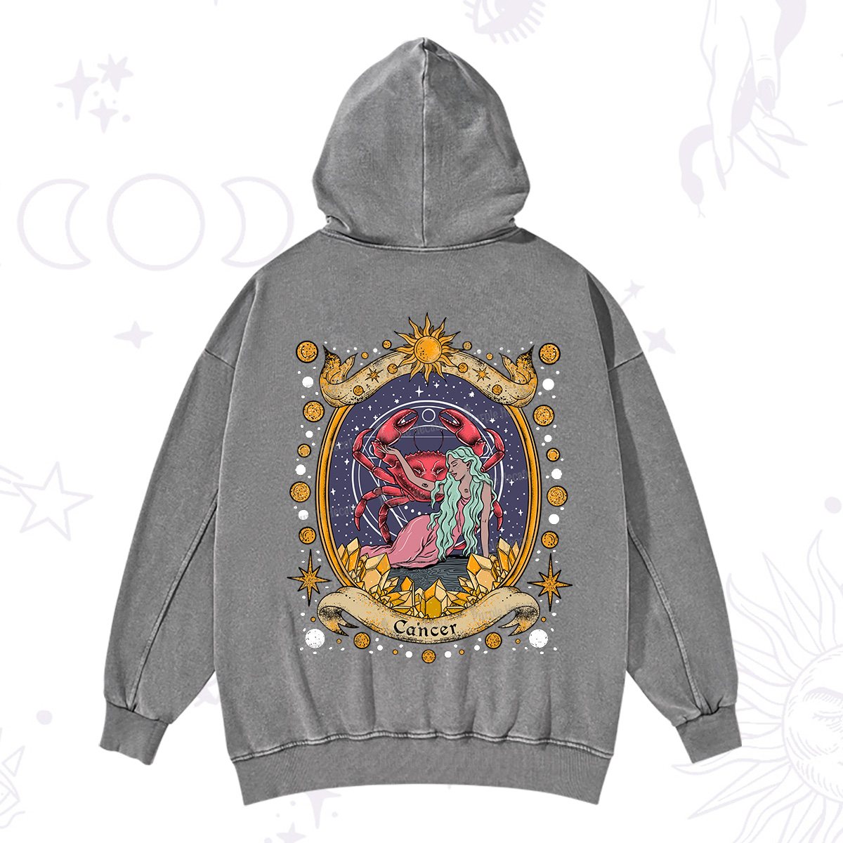 Purplehecate Celestial Cancer Zodiac Washed Hoodie