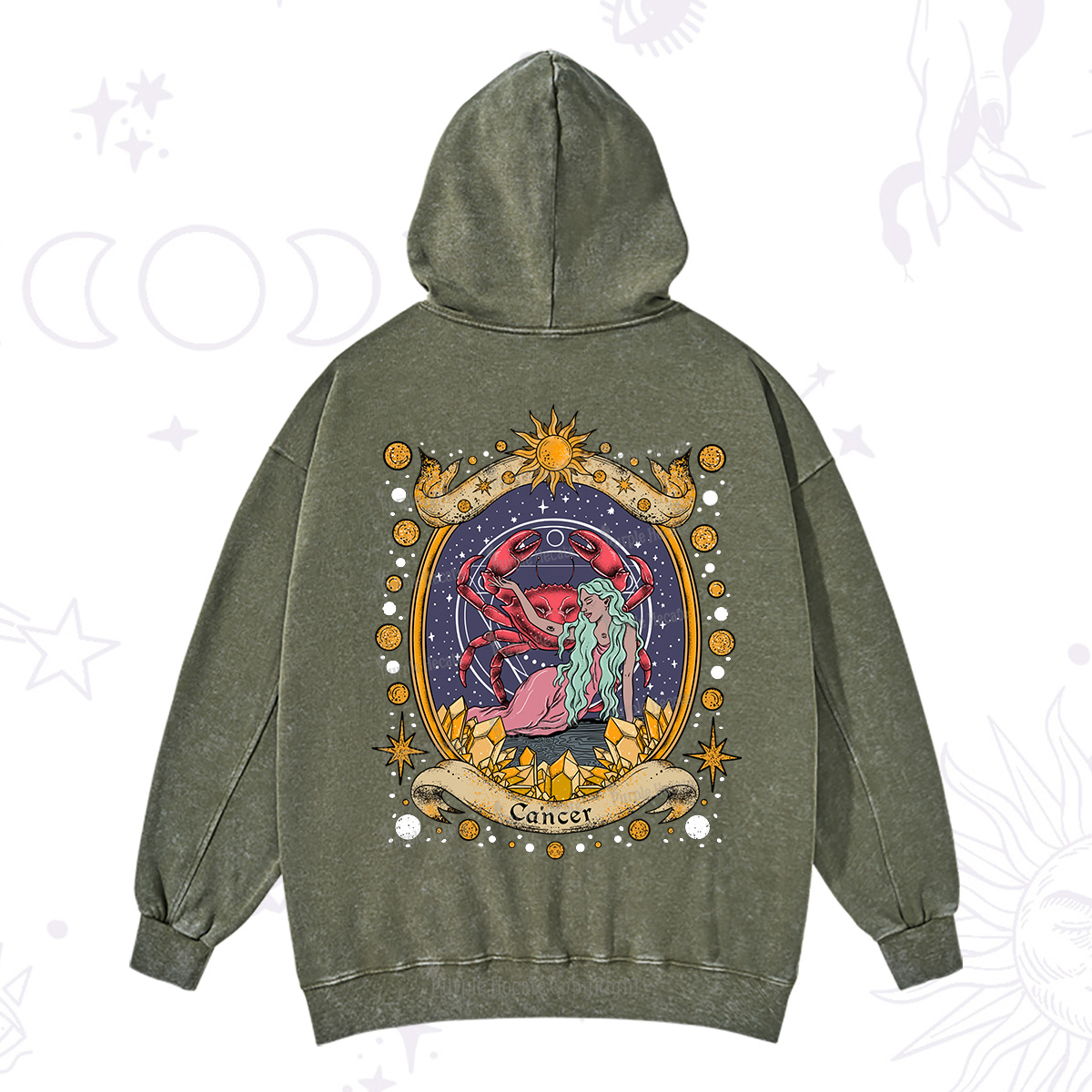 Purplehecate Celestial Cancer Zodiac Washed Hoodie