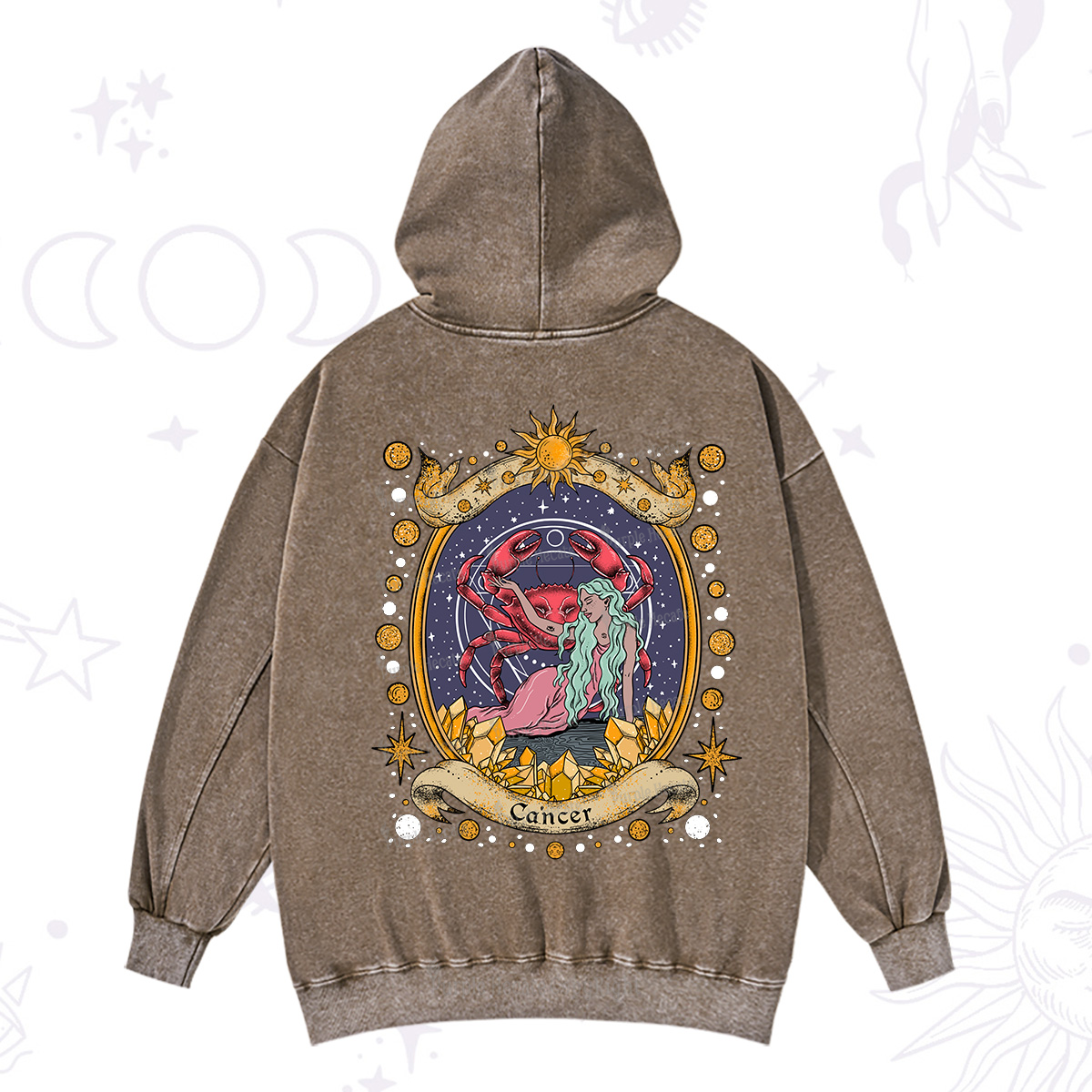 Purplehecate Celestial Cancer Zodiac Washed Hoodie