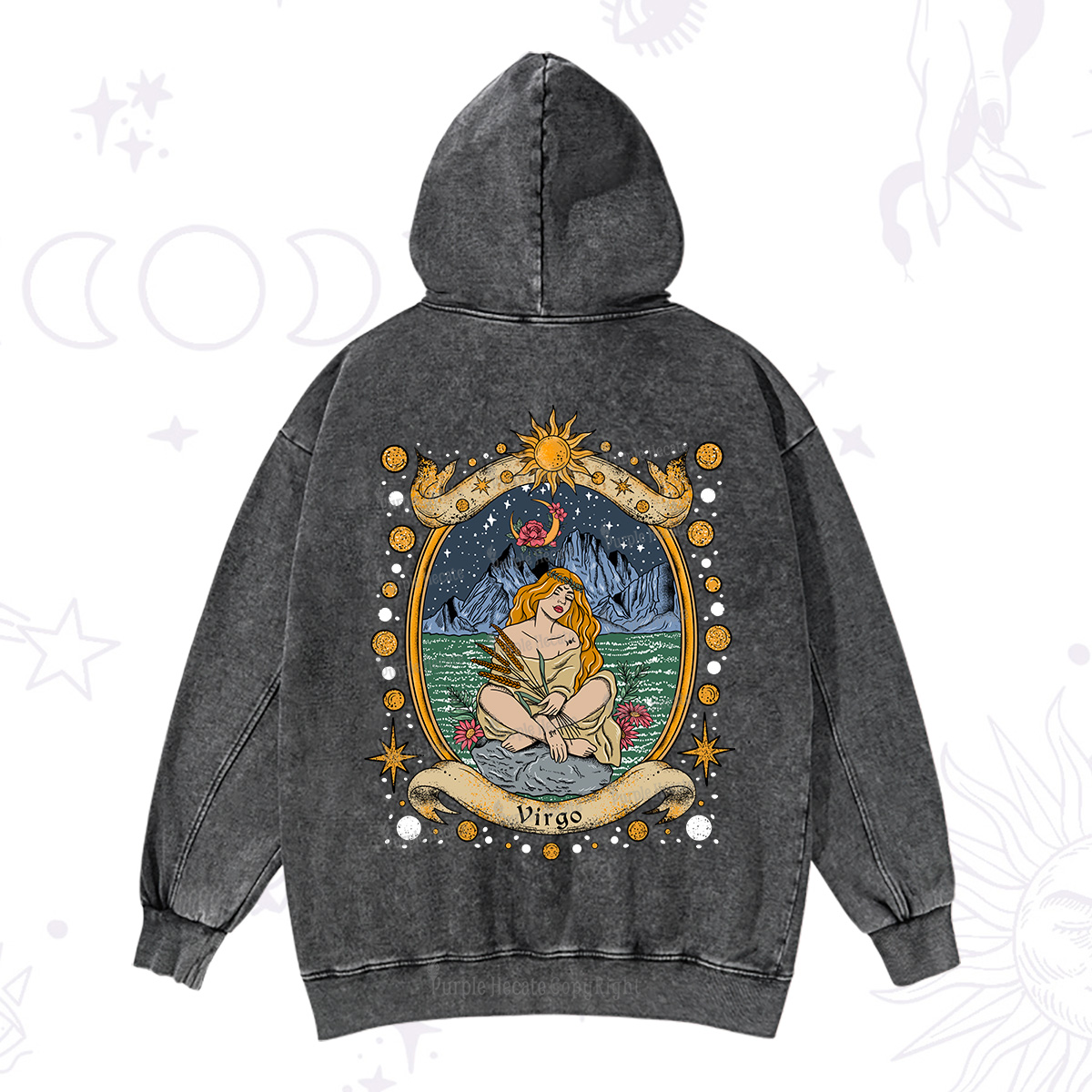 Purplehecate Celestial Virgo Zodiac Washed Hoodie