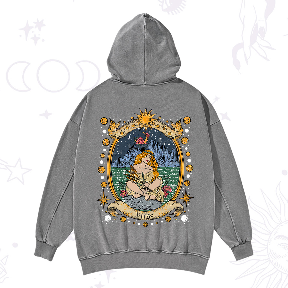 Purplehecate Celestial Virgo Zodiac Washed Hoodie