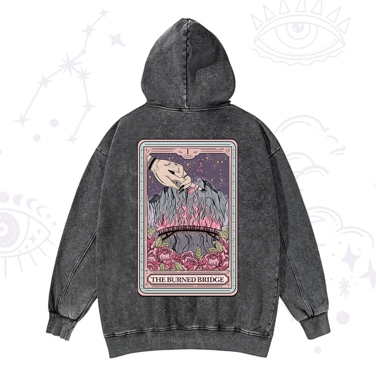 Purplehecate The Burned Bridge Tarot Washed Hoodie