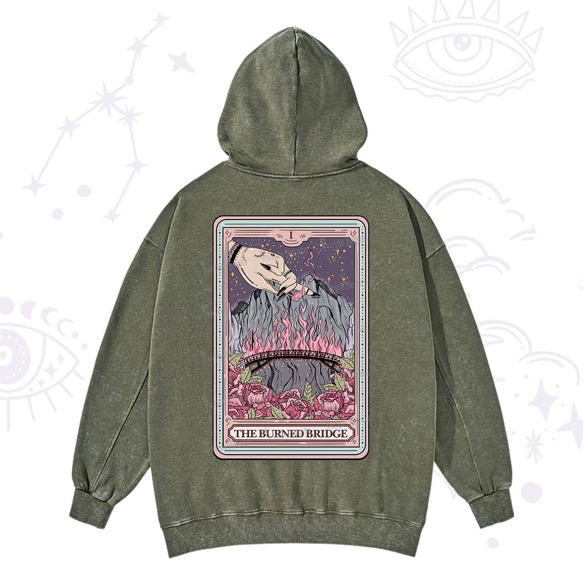 Purplehecate The Burned Bridge Tarot Washed Hoodie