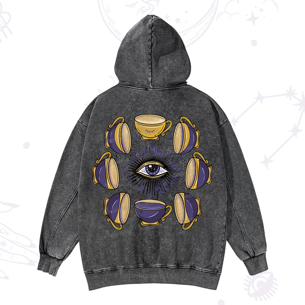 Purplehecate Moon Phase Coffee Lover Washed Hoodie