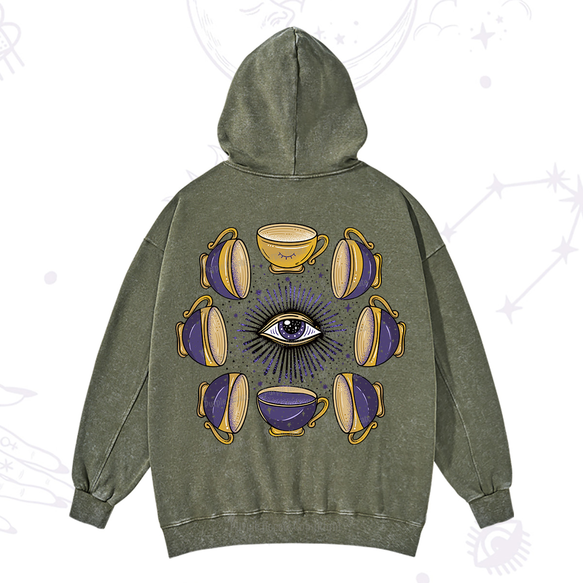 Purplehecate Moon Phase Coffee Lover Washed Hoodie