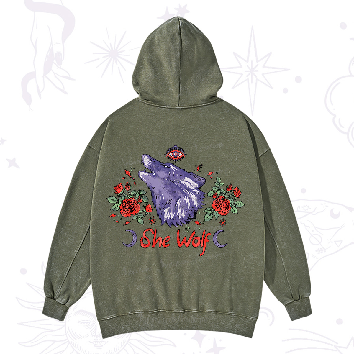 Purplehecate Moon Wolf Washed Hoodie