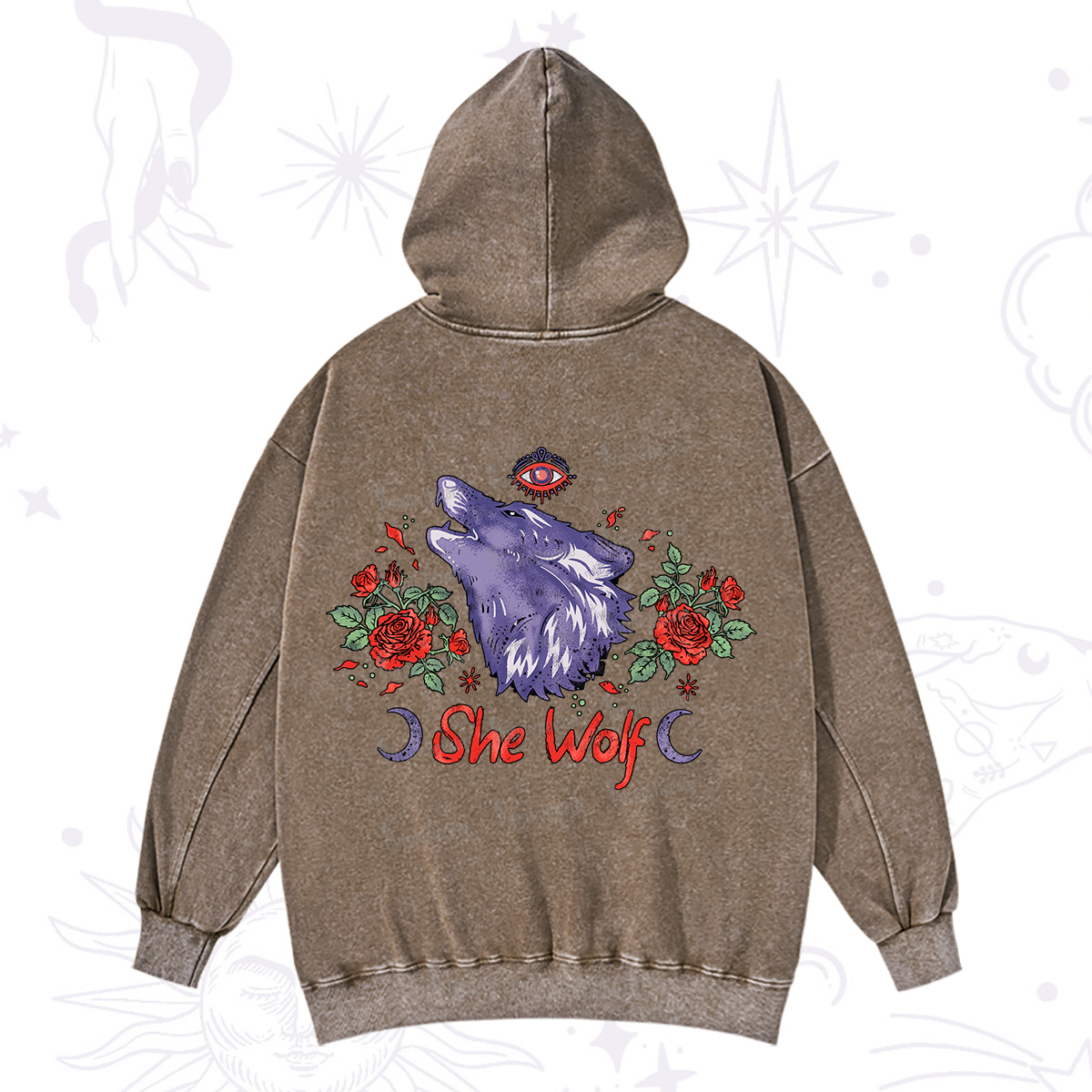 Purplehecate Moon Wolf Washed Hoodie