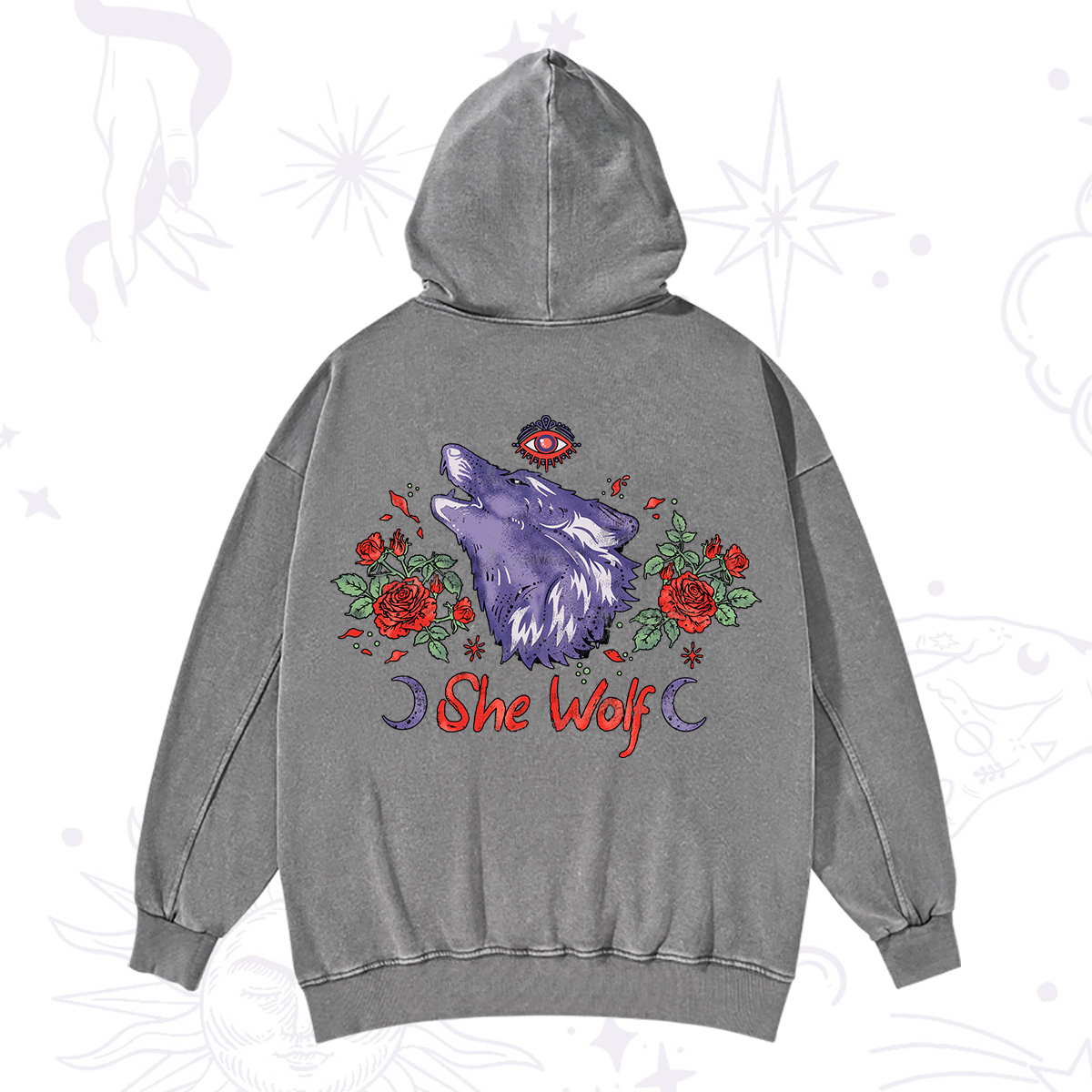 Purplehecate Moon Wolf Washed Hoodie