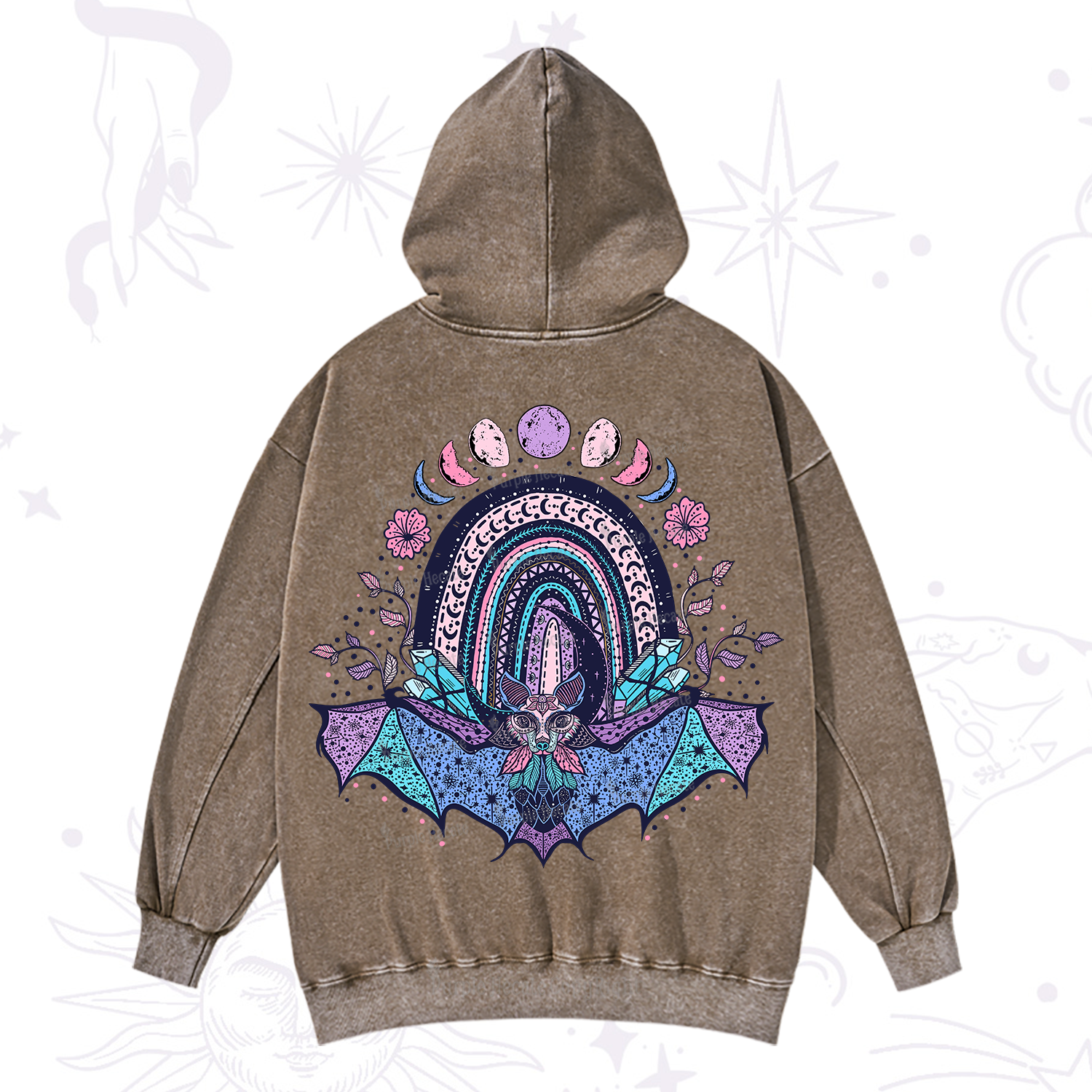 Purplehecate Moon Phase Bat Washed Hoodie
