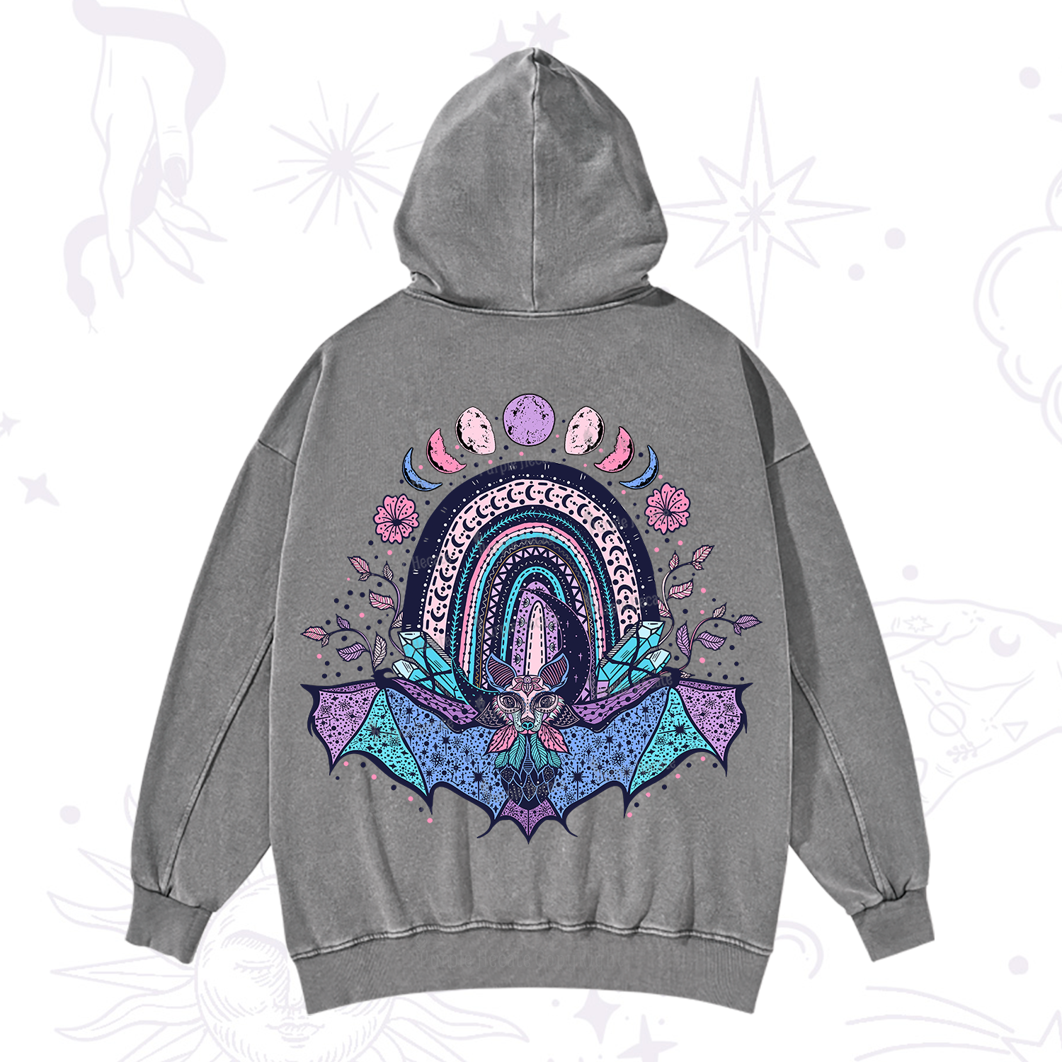 Purplehecate Moon Phase Bat Washed Hoodie