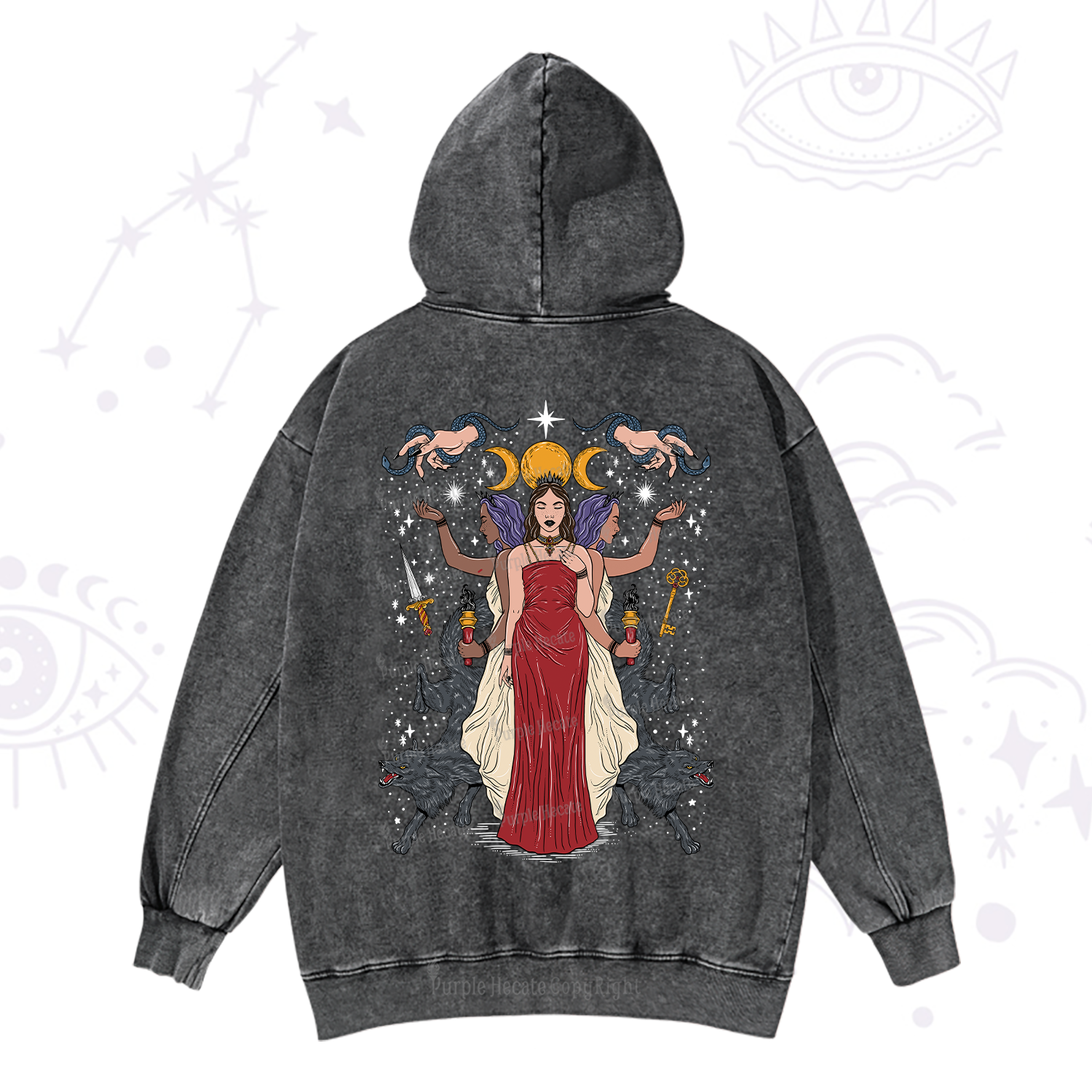 Purplehecate The Triple Goddess Hecate Washed Hoodie
