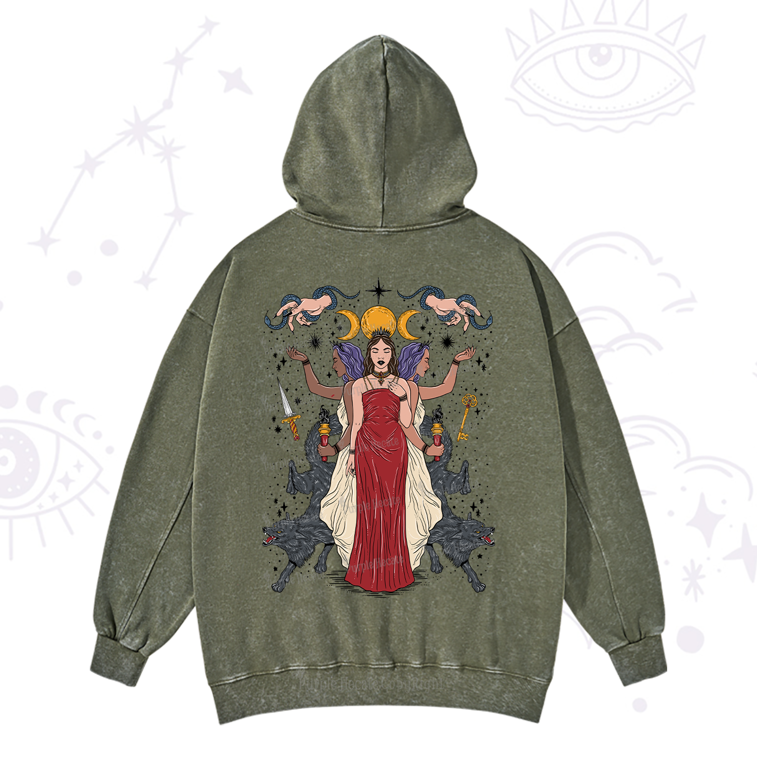 Purplehecate The Triple Goddess Hecate Washed Hoodie
