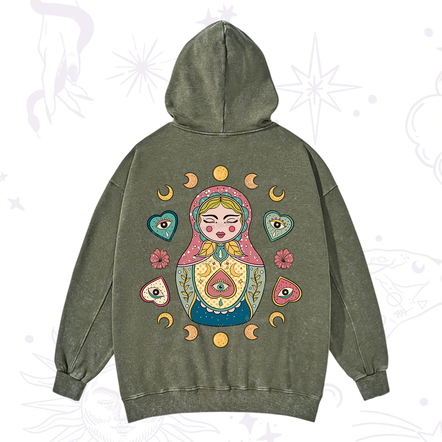 Purplehecate Nesting Doll Washed Hoodie