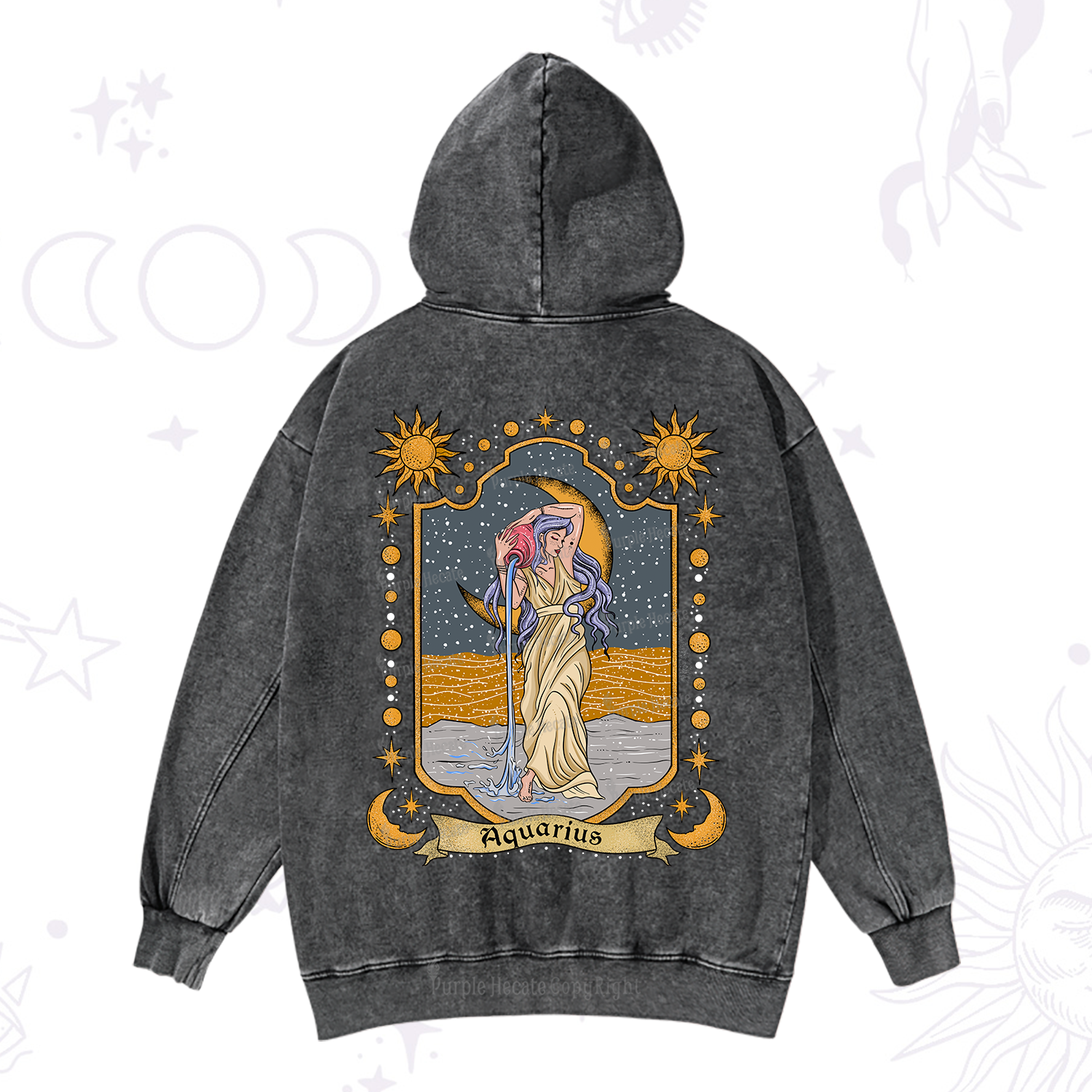 Purplehecate Aquarius Zodiac Washed Hoodie