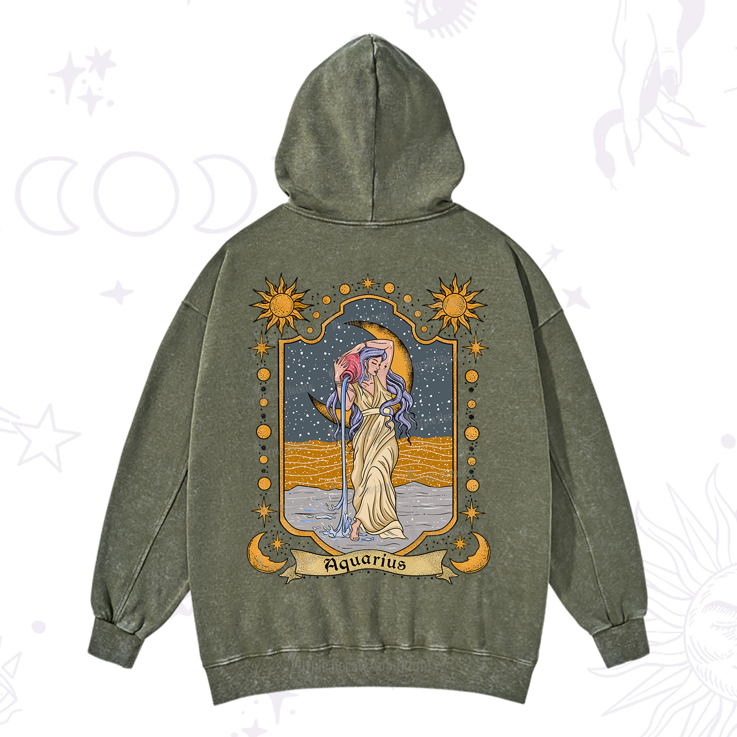 Purplehecate Aquarius Zodiac Washed Hoodie
