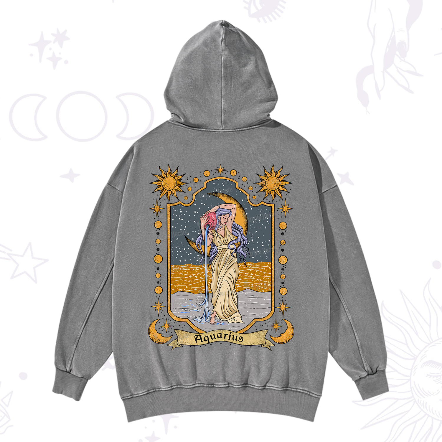 Purplehecate Aquarius Zodiac Washed Hoodie