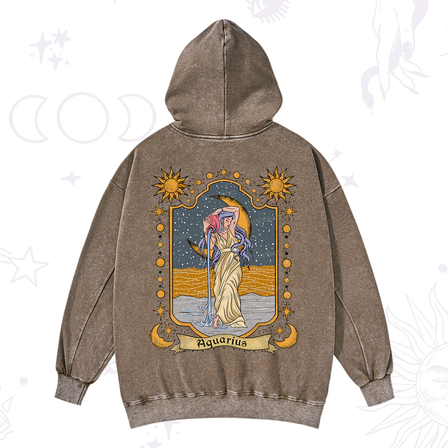 Purplehecate Aquarius Zodiac Washed Hoodie