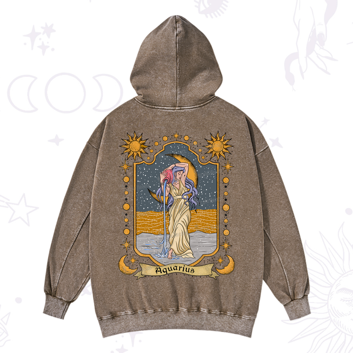 Purplehecate Aquarius Zodiac Washed Hoodie
