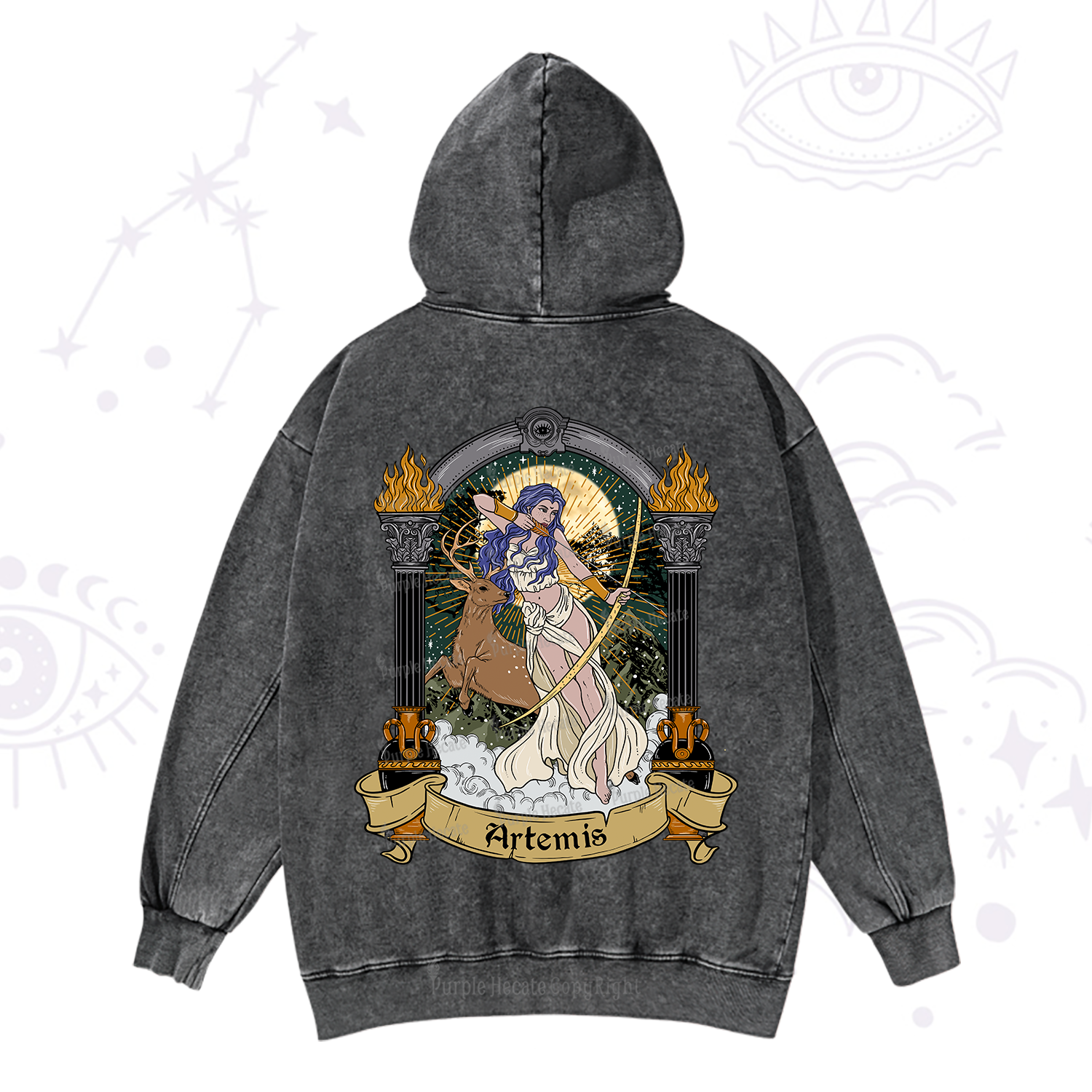 Purplehecate The Huntress Goddess Artemis Washed Hoodie