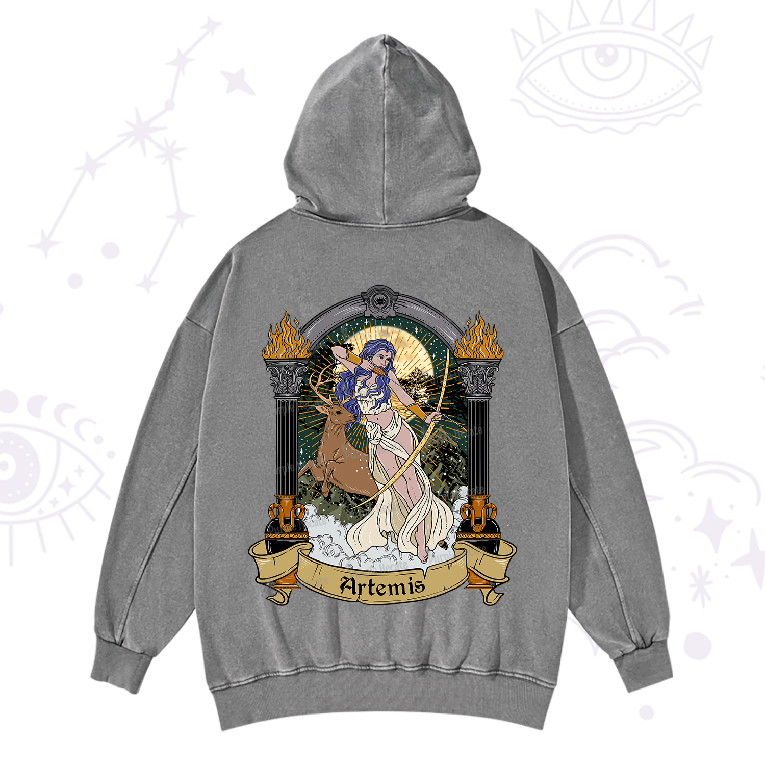Purplehecate The Huntress Goddess Artemis Washed Hoodie