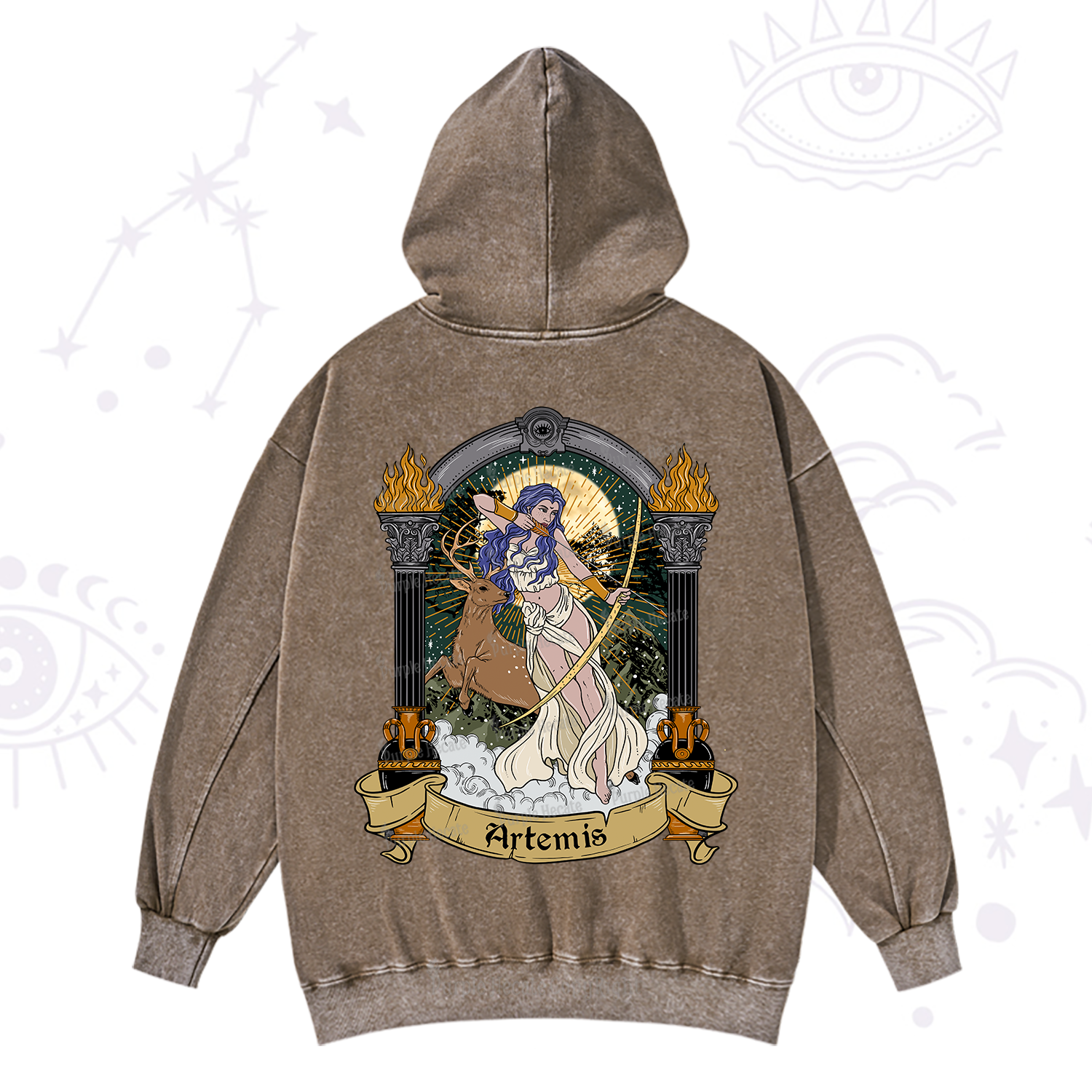 Purplehecate The Huntress Goddess Artemis Washed Hoodie