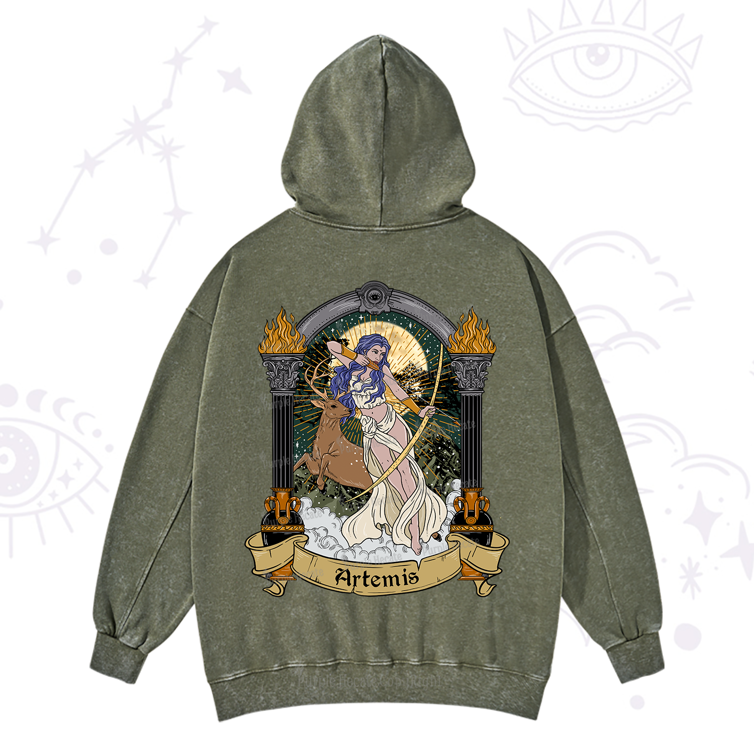 Purplehecate The Huntress Goddess Artemis Washed Hoodie