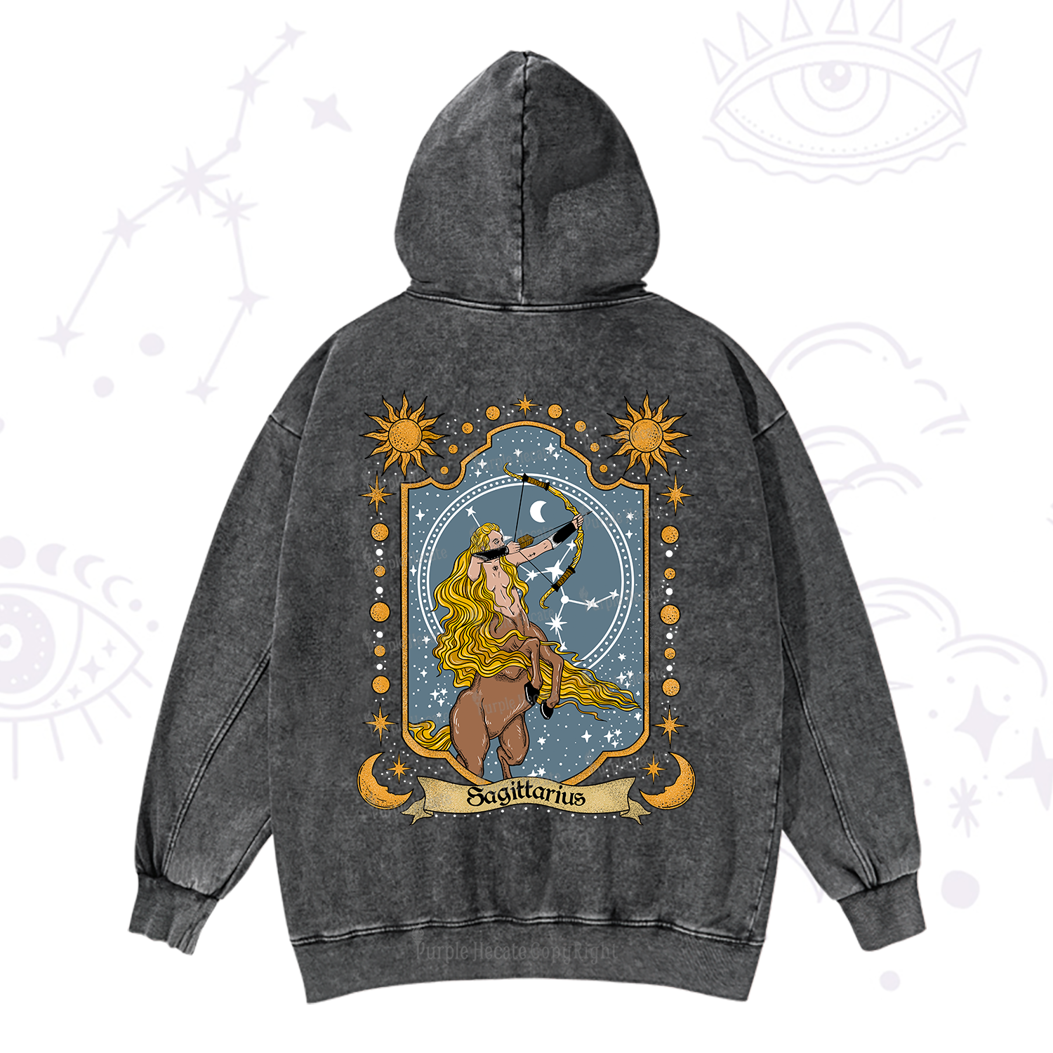 Purplehecate Sagittarius Zodiac Washed Hoodie